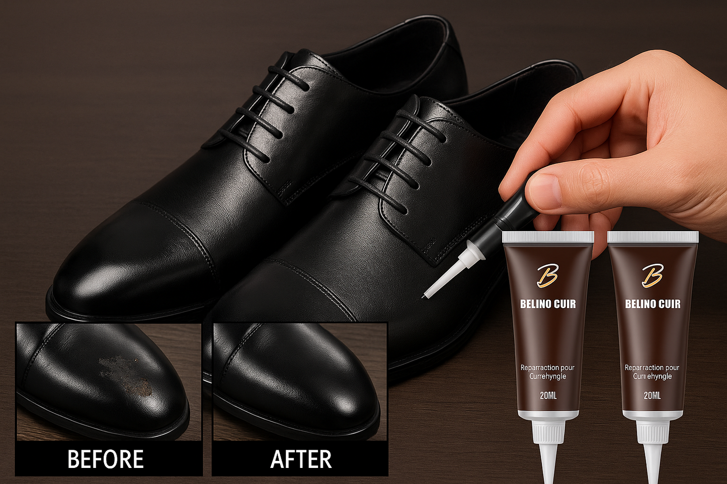 Démonstration sur cuir noir